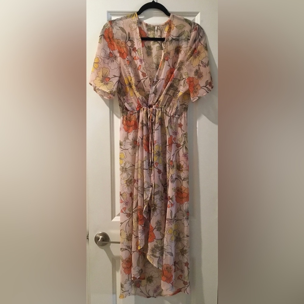 NWOT Sheer Floral Retro Style Maxi Wrap Duster Kimono - Picture 1 of 9